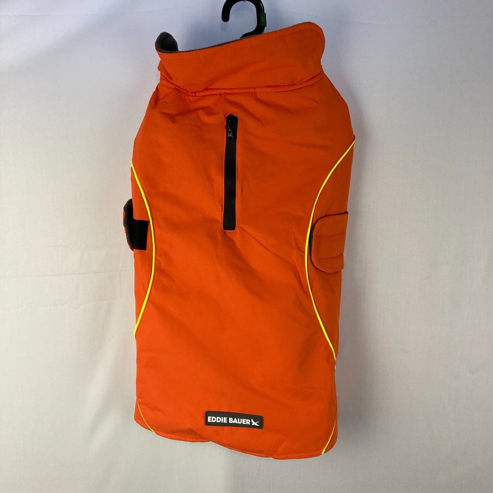 Eddie Bauer Dog Jacket Orange Reflective Fleece Lined Winter Coat Size Large